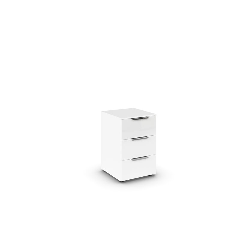 Manufactured Wood Bedside Table, Alpine White/White Glass/Chrome