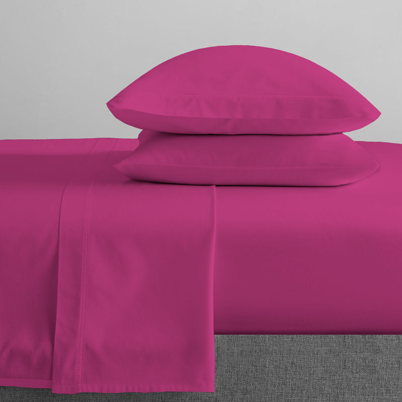 Ensemble de draps 100% flanelle de coton Queribus, Simple, Fuchsia, Couleur unie