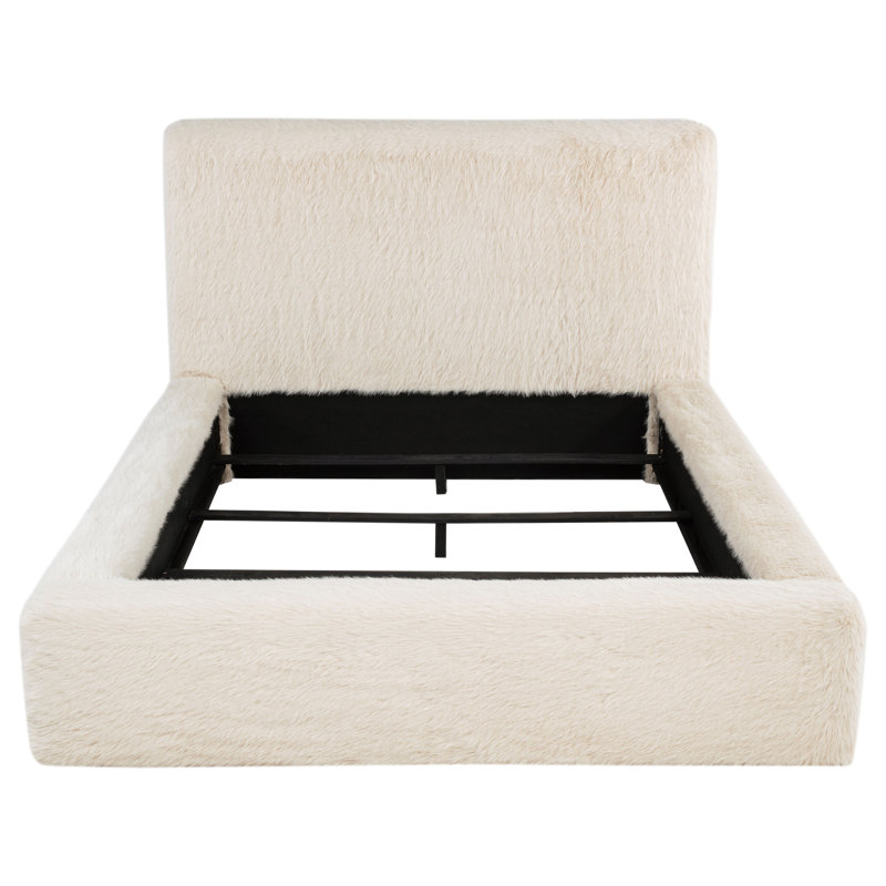 Schriver Faux Fur Upholstered Queen Bed Cream, Queen