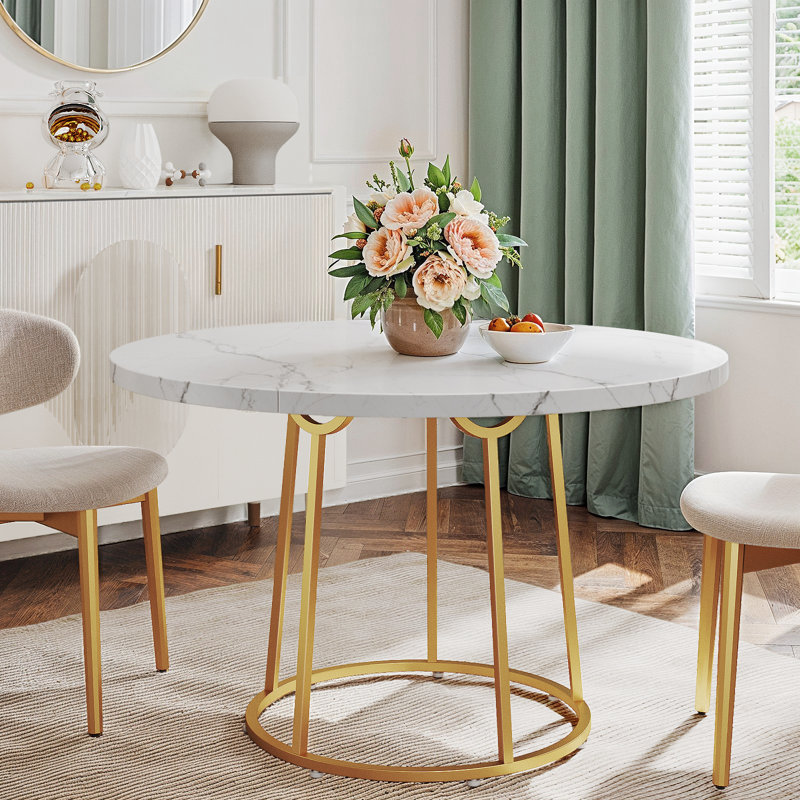 Wardat Round Faux Marble Top Metal Base Dining Table