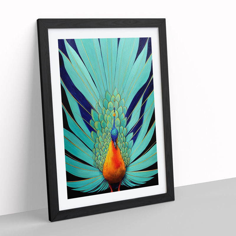 Proud Peacock - Wall Art, Black Framed, 64cm H x 46cm W