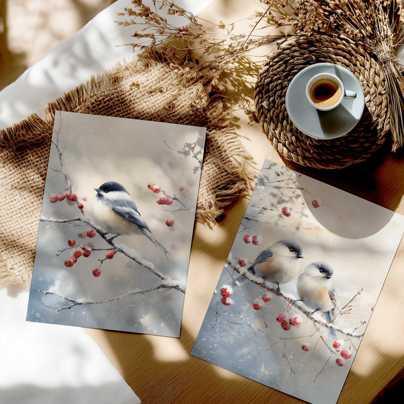 Winter Birdbirds, ensemble de 2 reproductions d'art, H 36 po x l 48 po