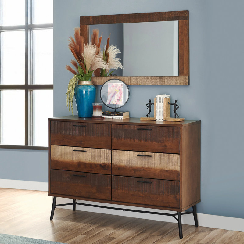 Solid Wood Framed Wall Mounted Accent Mirror in Brown