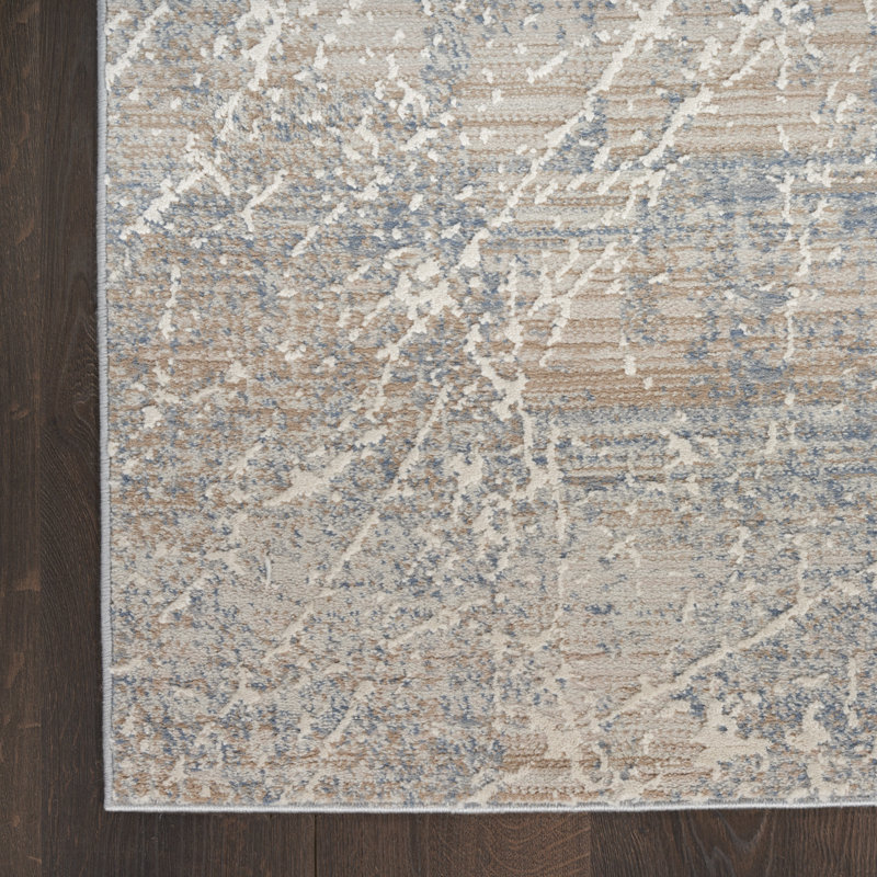 Zennie Abstract Machine Woven Power Loom Polyester/Polypropylene Area Rug in Blue/Beige, Runner 2'2" x 7'6"