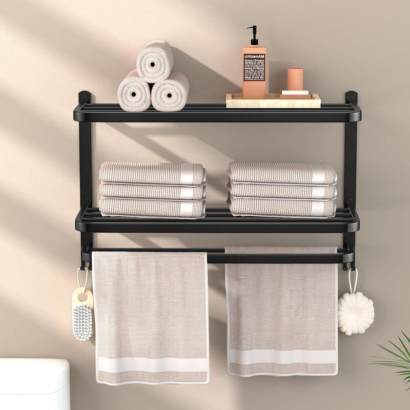 Black 3-Tier Stainless Steel Bathroom Towel Rack