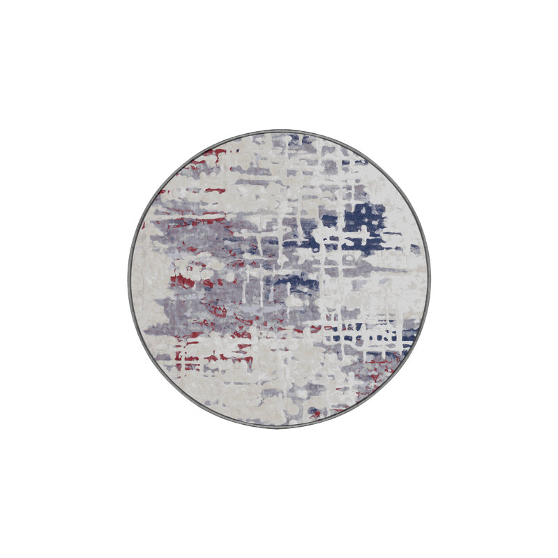 Machine Washable Gray Area Rug, Round 3'