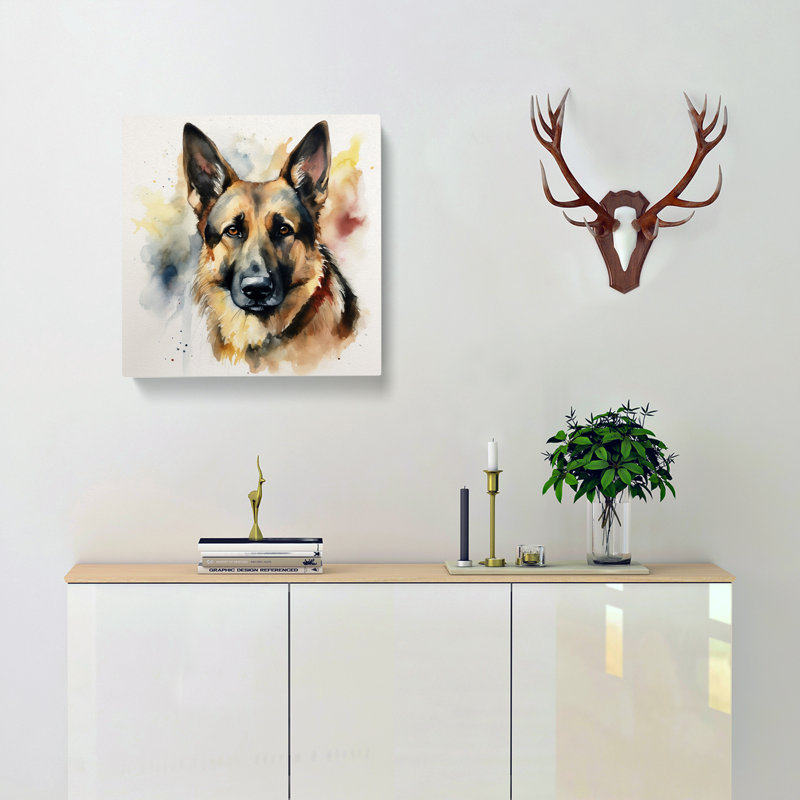 German Shepherd Watercolour - Wrapped Canvas, 50cm H x 50cm W x 3cm D