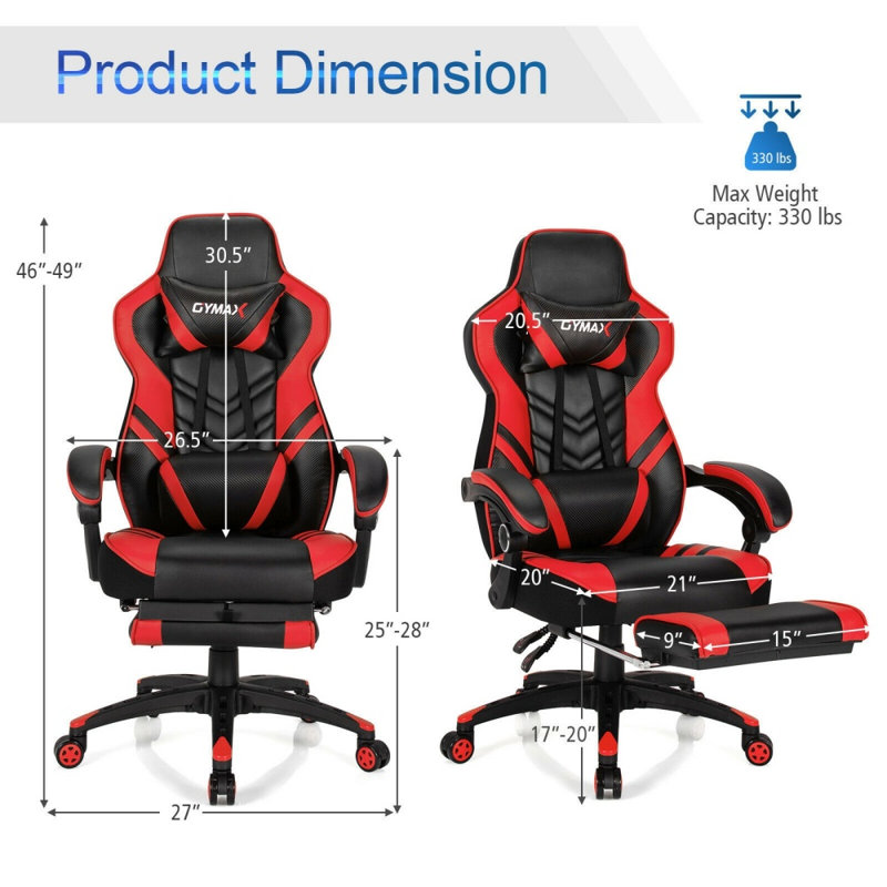 Fauteuil de jeu réglable avec repose-pieds pour bureau personnel, rouge, Similicuir rouge, Red