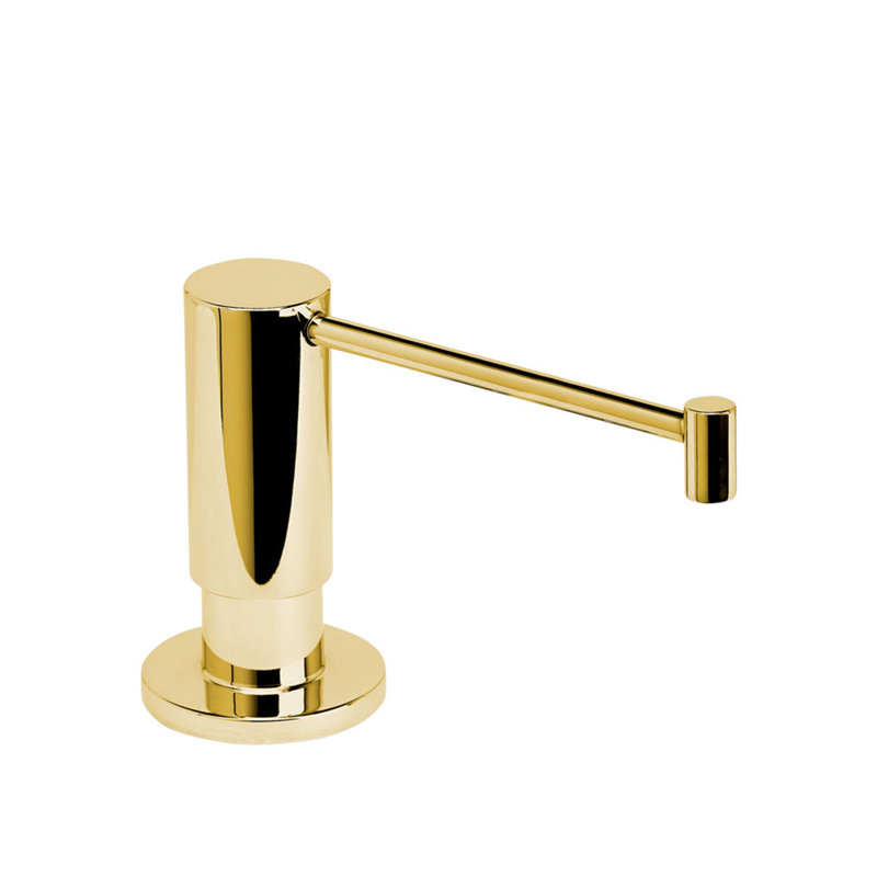 Contemporary Soap/Lotion Dispenser - Extended Spout, Unlacquered Polished Brass