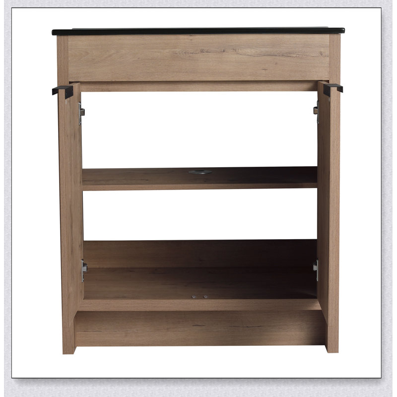 Armoire de salle de bain autoportante avec lavabo et 2 portes d'armoire à fermeture en douceur