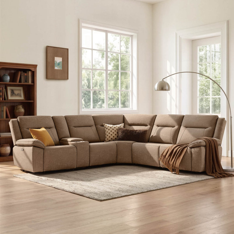 Jagger Velvet Power Reclining Sectional with USB Ports,  Brown Polyester Blend