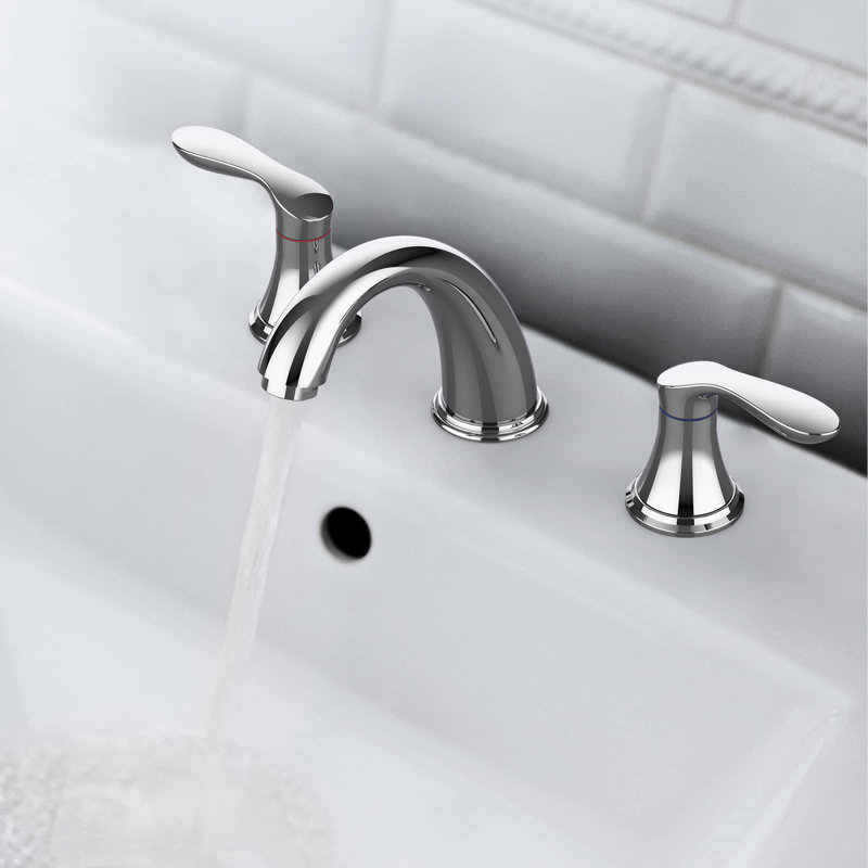 Widespread Bathroom Faucet – 3-Hole Design with Stainless Steel Pop-Up Drain, PPA Lead-Free Hose – Modern Silver Vanity Faucet