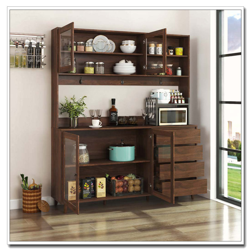 63" W Large Kitchen Hutch Cabinet with 4 Doors, 4 Drawers & Microwave Shelf