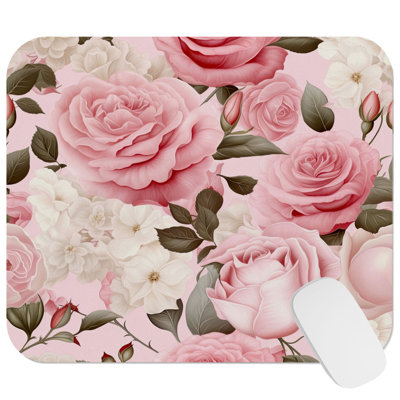 Floral Muted Pink Roses IX Glam Flowers Gaming Cute Office Laptop Desk Pad Gift Mat Square Rectangle Non-Slip Mousepad