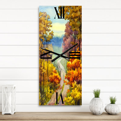 Petite route dans une scène d'automne VIbrant - horloge murale Lake House