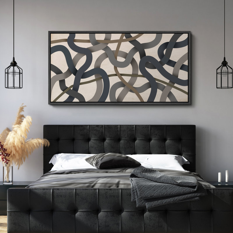 Interwoven Neutral Tones Modern Art, 30" H x 60" W, Black