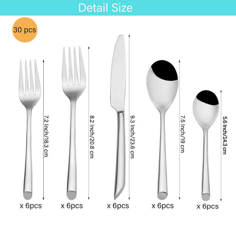 High-End 30Pcs Silverware Set, Forged Stainless Steel Flatware Set, Service For 6