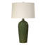Lampe de table, abat-jour en lin beige, céramique émeraude vert patiné 28 po