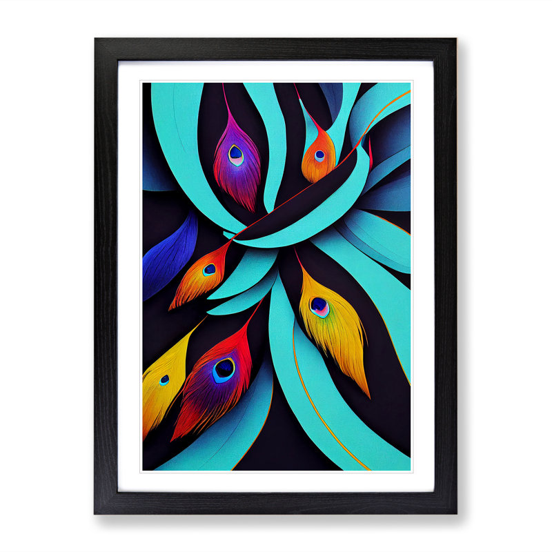 Peacock Feathers No.1 Abstract 1 Piece Single Picture Frame Wall Art, 34cm H x 25cm W x 2cm D, Black Framed
