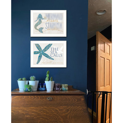 " 'S Starfish Wishes 2 - Framed Print Ready To Hang Paper Multicolor White Frame 31.03 In X 18.46 19In 31In