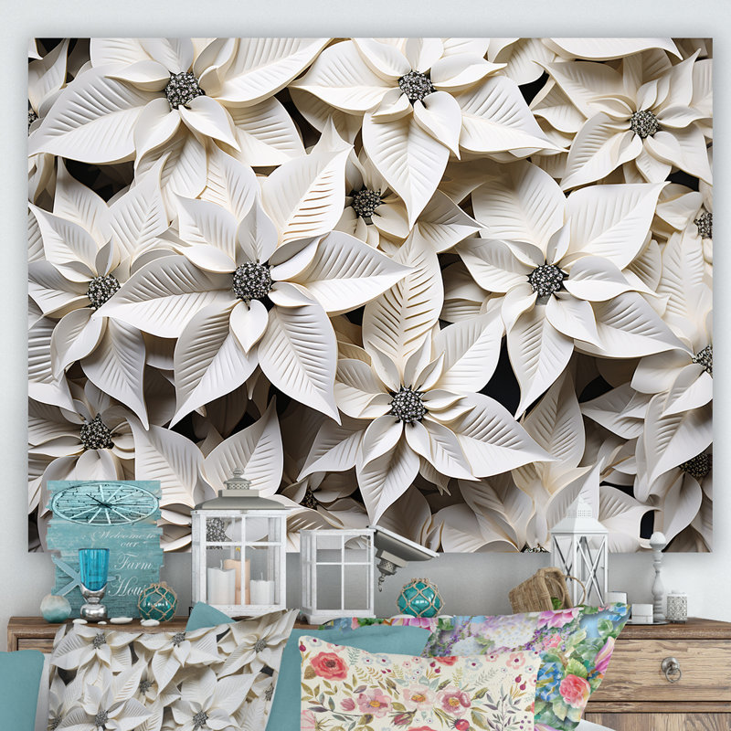 «White Poinsettia Serenade» sur toile, H 16 po x l 32 po x P 1 po, Toile tendue