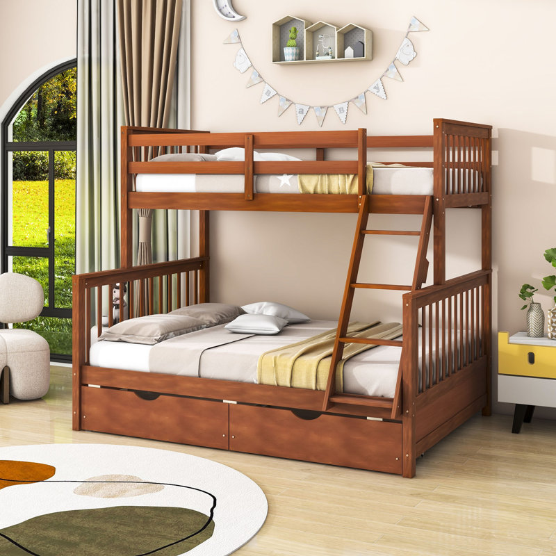 Iasia Twin over Full 2 Drawers Bunk Bed by Harriet Bee, Walnut