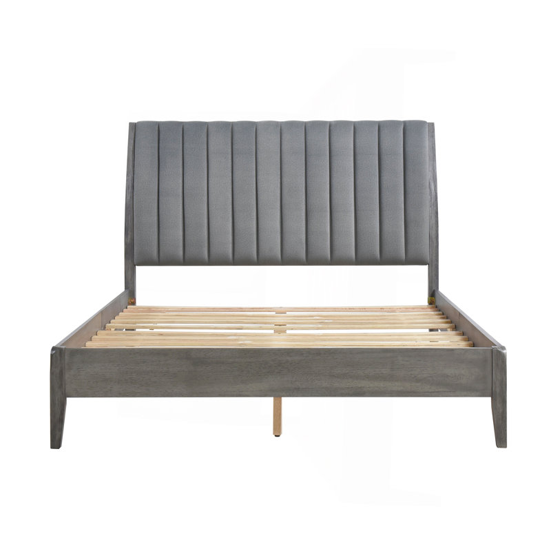 Lit plateforme moderne en velours de style moderne avec lit plateforme grand lit 1pc et pieds en bois massif dans une boîte