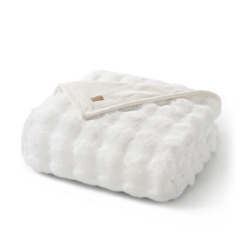 Jeté en fausse fourrure Ridgeline, L 80 po x l 60 po, Bright White