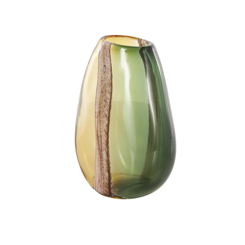 Northcrest Glass Ombre Decorative Multi Colored Vase with Pink Textured Stripe Details, 11.15" H x 8.25" W x 5.05" D