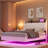 Bed Frame with LED Lights & Charging Station, Upholstered Platform Bed with Storage Headboard-2136881407-2136881403