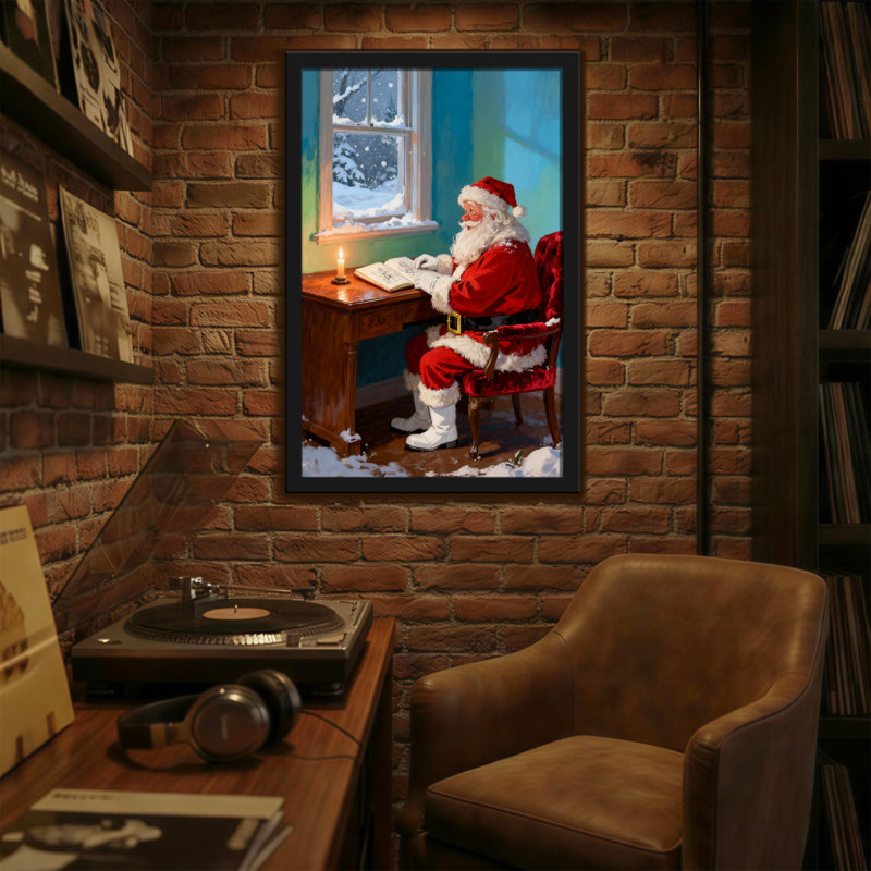 Noël père Noël lisant à la chandelle, H 24 po x l 16 po