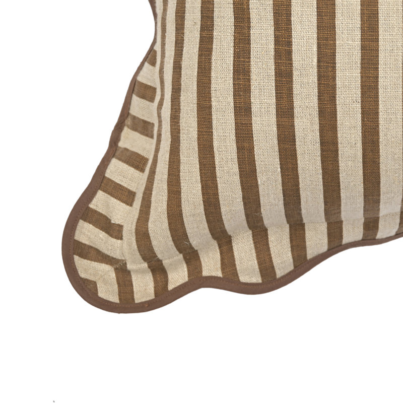 Coussin décoratif en lin rayé brun terreux, Brown