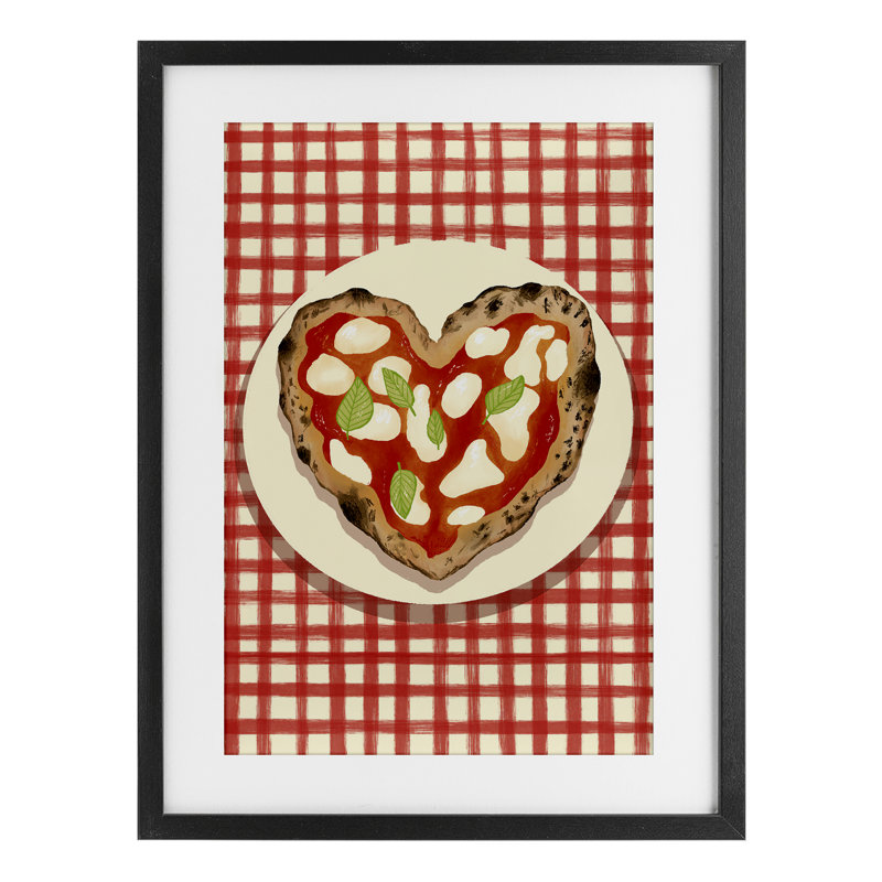 «Heart Pizza on Red Check», reproduction sous verre encadrée, design par Florentina Dolci, H 20 po x l 14 po
