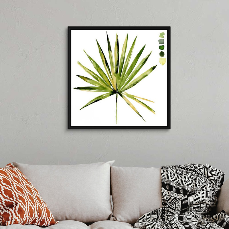 «Watercolor Palmetto Palms II», art mural sur toile, H 32 po x l 32 po, Toile avec cadre noir