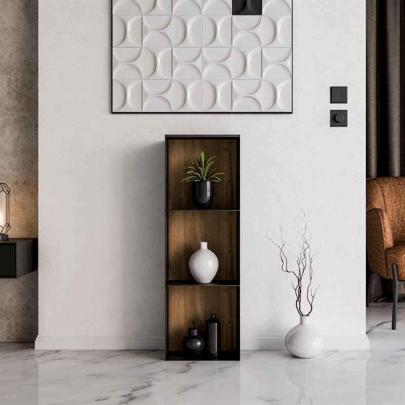3 Piece Square Metal Cube Shelf, Black / Artisan without LED