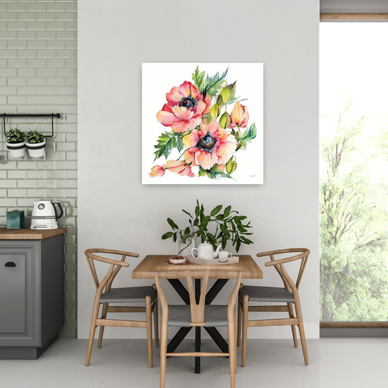 Art floral contemporain coquelicot floral, H 32 po x l 32 po