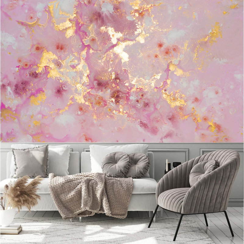 Papier peint amovible moderne à motif abstrait rose et moderne, L 75 po x l 112 po