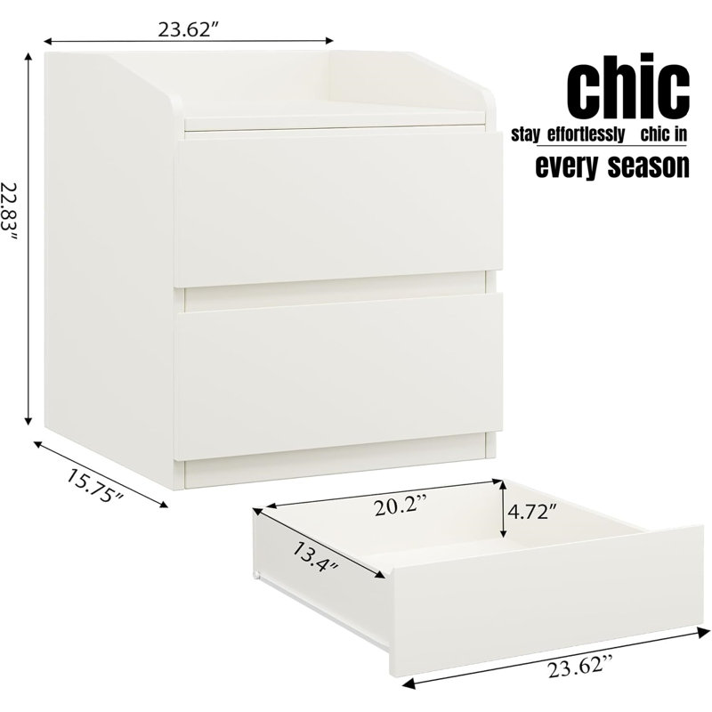 Table de chevet moderne à 2 tiroirs, Blanc