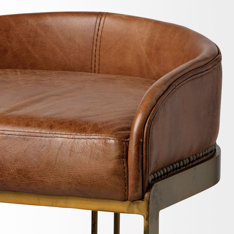 Bradley Brown Leather and Gold Metal Counter Stool