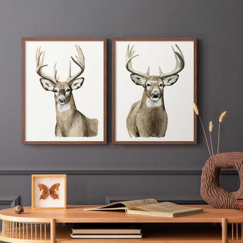 Impression encadrée Handsome Whitetail I-Premium - prête à être accrochée - aucun clou requis - aucun clou requis, Noyer