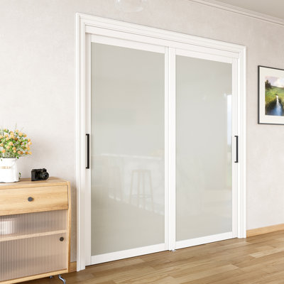 Porte coulissante 72 po x 80 po en verre givré 1 Lite avec quincaillerie et poignées non assemblée