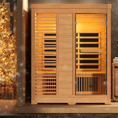 Sauna infrarouge pour 3 personnes avec haut-parleurs Bluetooth et éclairage à DEL 7 couleurs avec porte en verre