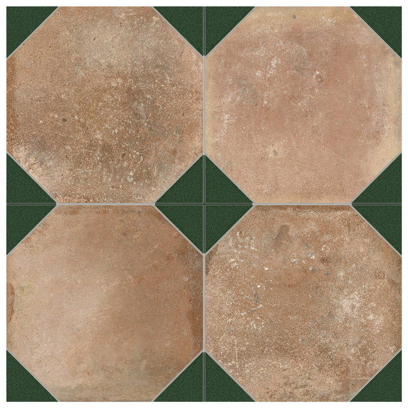 Kings Nonna 17-7 / 8 po X 17-7 / 8 po Carreau de porcelaine pour plancher et mur, Orange / Vert