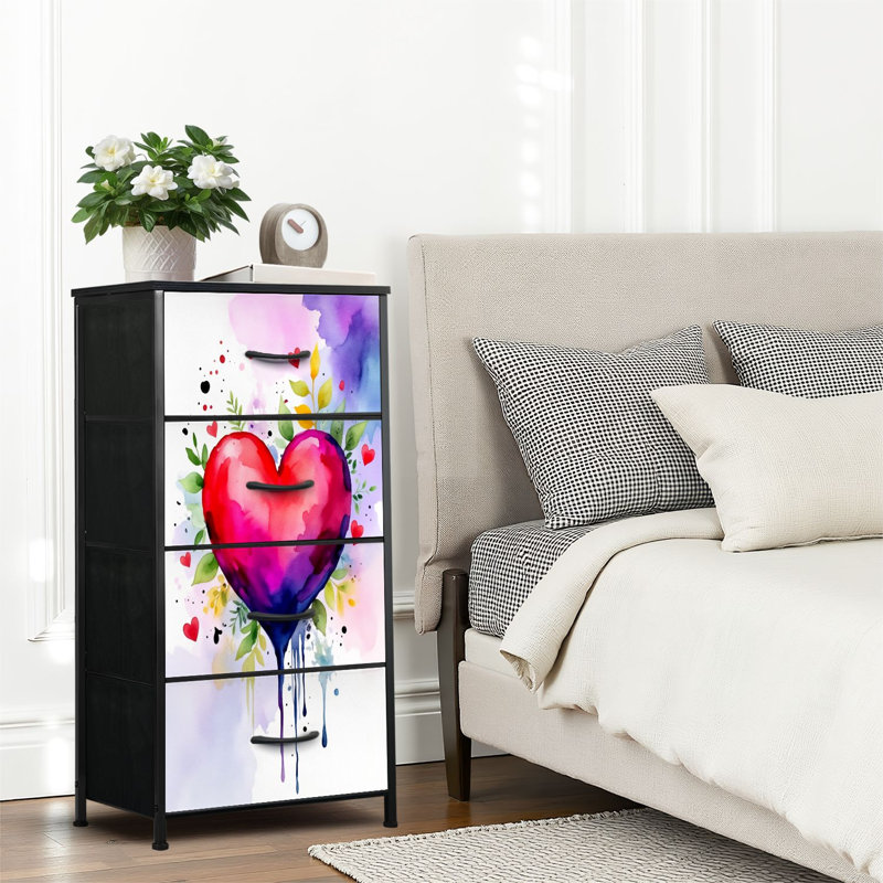 4 Drawer Dresser for Bedroom, Narrow Chest of Drawers, Wooden Top and Study Iron Frame 18"x37.5"-(WxH)