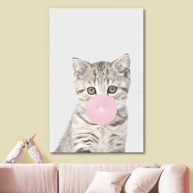 Baby Animals " Bubblegum Cat Kitten ", Wrapped Canvas, 36" H x 24" W