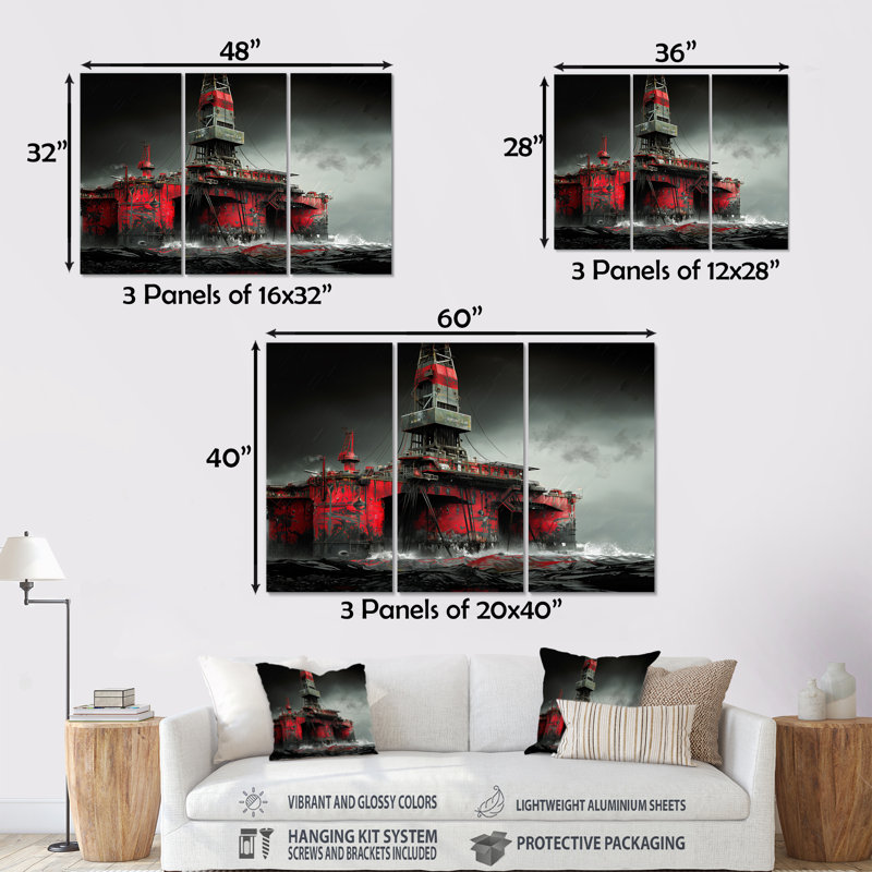 Ensemble d'art mural Shearer - Oil Rigs / Fields, H 28 po x l 36 po x P 1 po