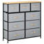 9 coffres de rangement. Organisez votre maison. Pliable pour économiser de l'espace. Fabrication sécuritaire. Fabrication de qualité. Commode de 12,08 po de largeur avec rangement en chêne et gris. Spacieux, pliable, avec dossier basculant