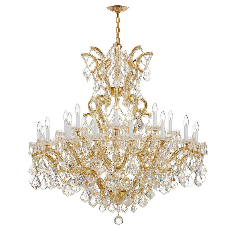 Lustre empire 25 lumières Wehr, Or, Majestueux bois poli