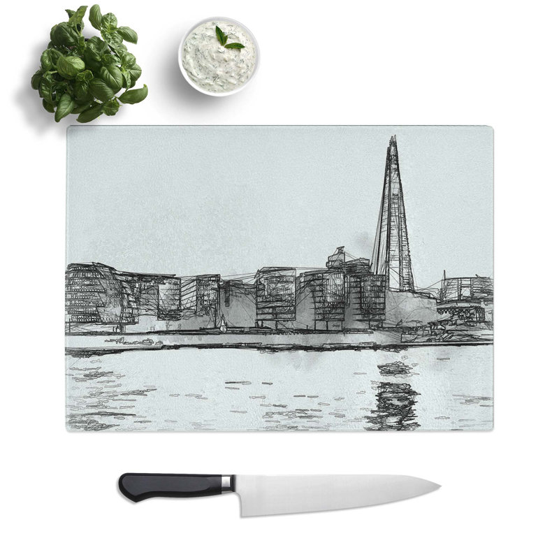 Tempered Glass The Shard & London Skyline in Abstract Chopping Board, 39 cm W x 28.5 cm L