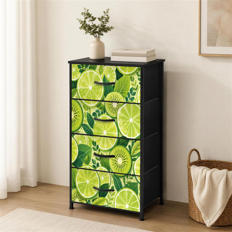 Commode 4 tiroirs pour chambre à coucher Petite citronnelle circulaire verte abstraite pour commode avec commode